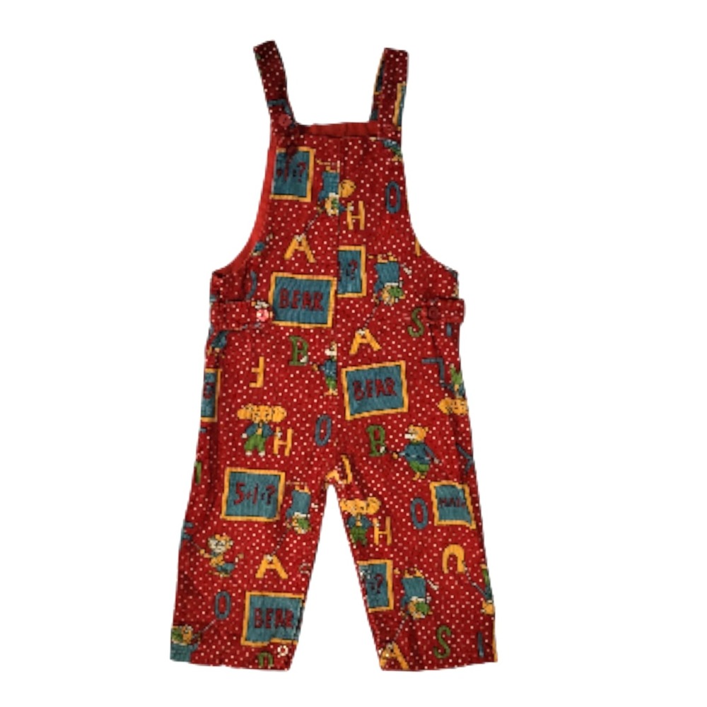 Vintage Universal Corduroy Overalls Toddler 24 Mos Red Bear Elephant‎ Alphabet